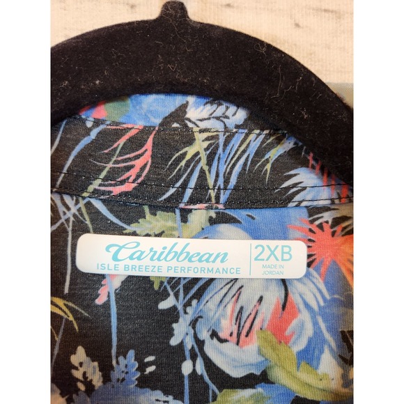 Caribbean Mens Multicolor Print Short Sleeve Colorful Hawaiin Shirt Size 2XB - Picture 3 of 6